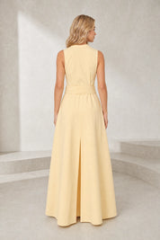 Robe jaune col en V ceinturée | Lounelle Paris
