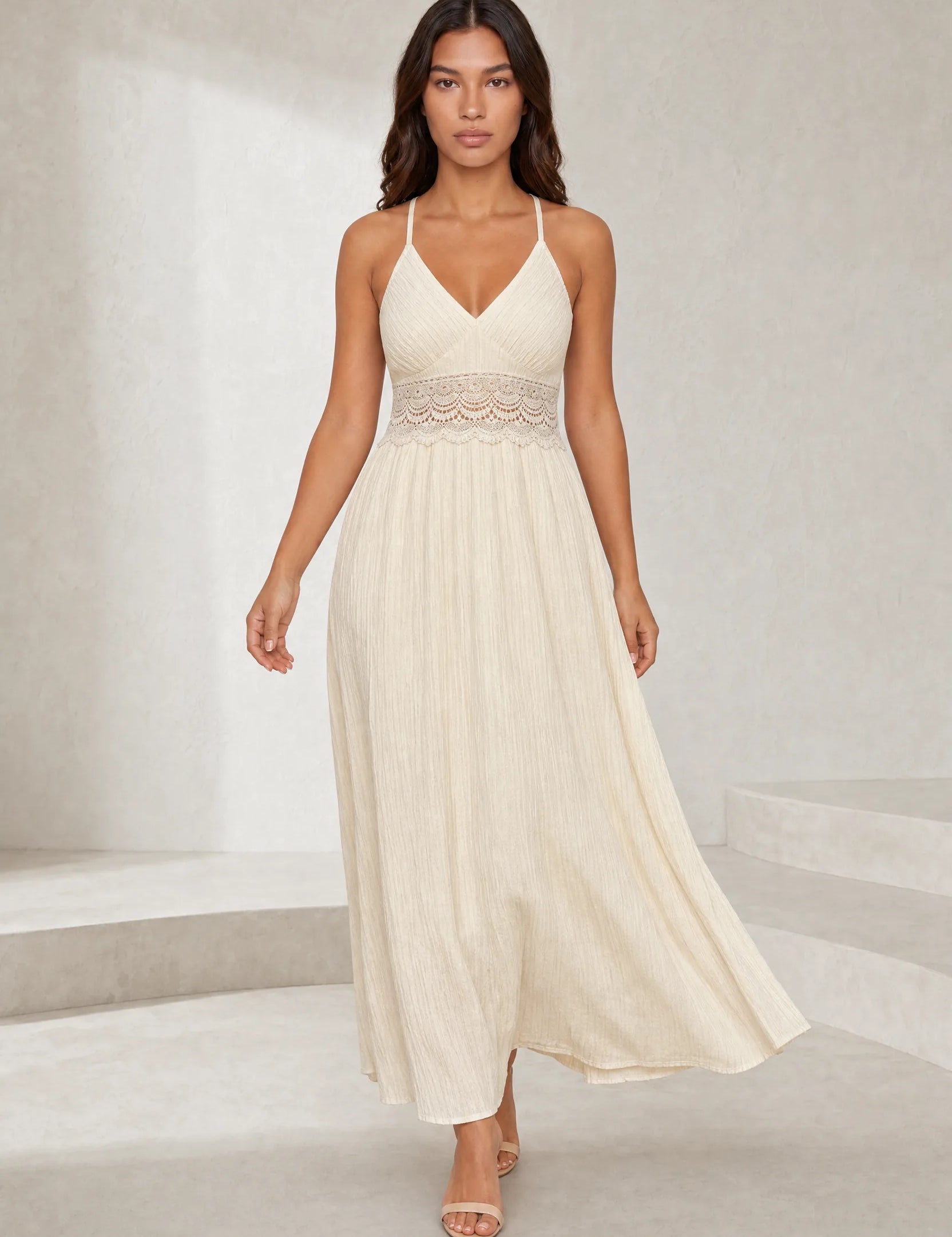 Robe longue abricot col halter dos nu | Lounelle Paris