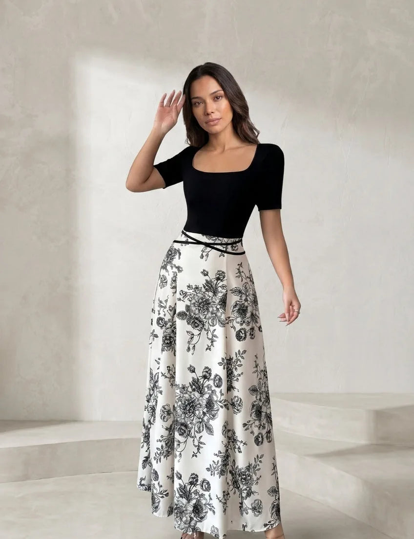 Robe longue bicolore col carré | Lounelle Paris