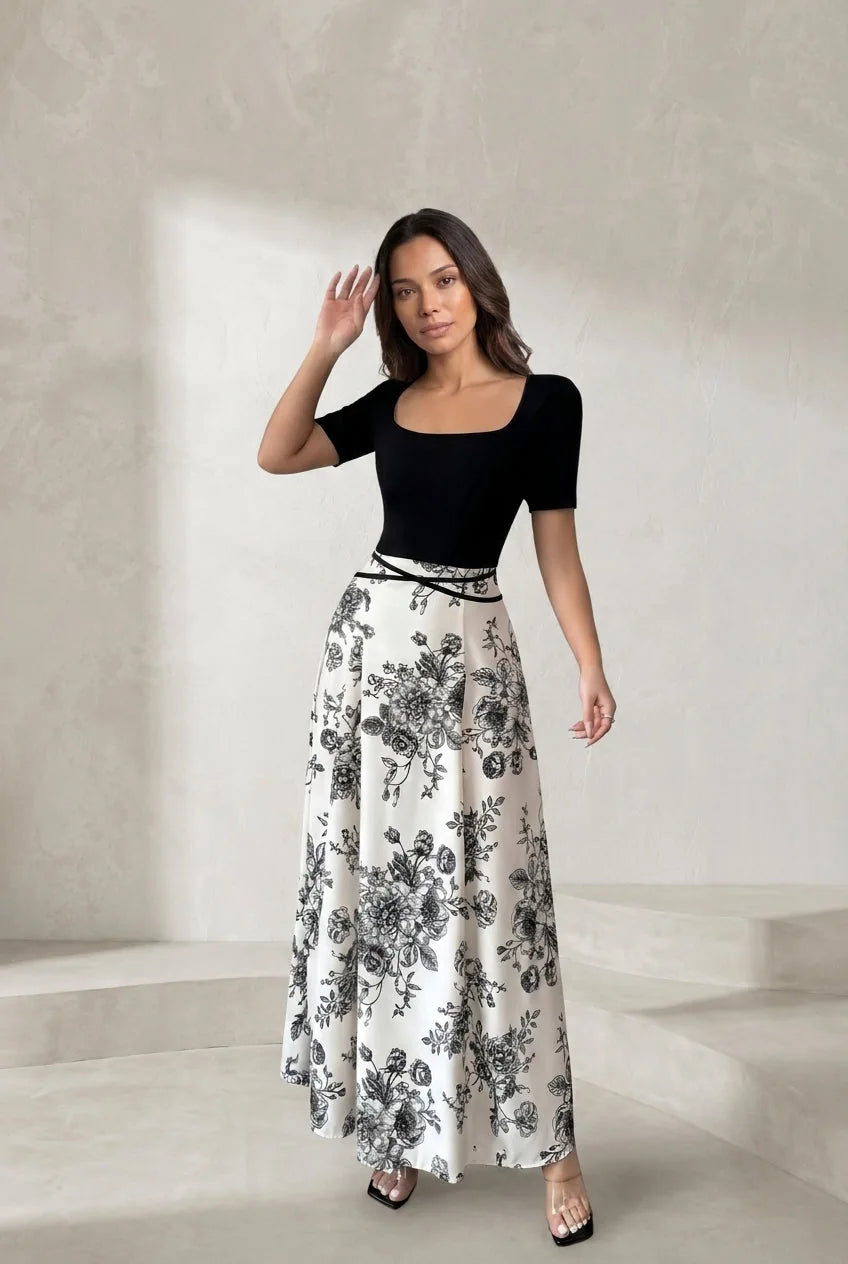 Robe longue bicolore col carré | Lounelle Paris