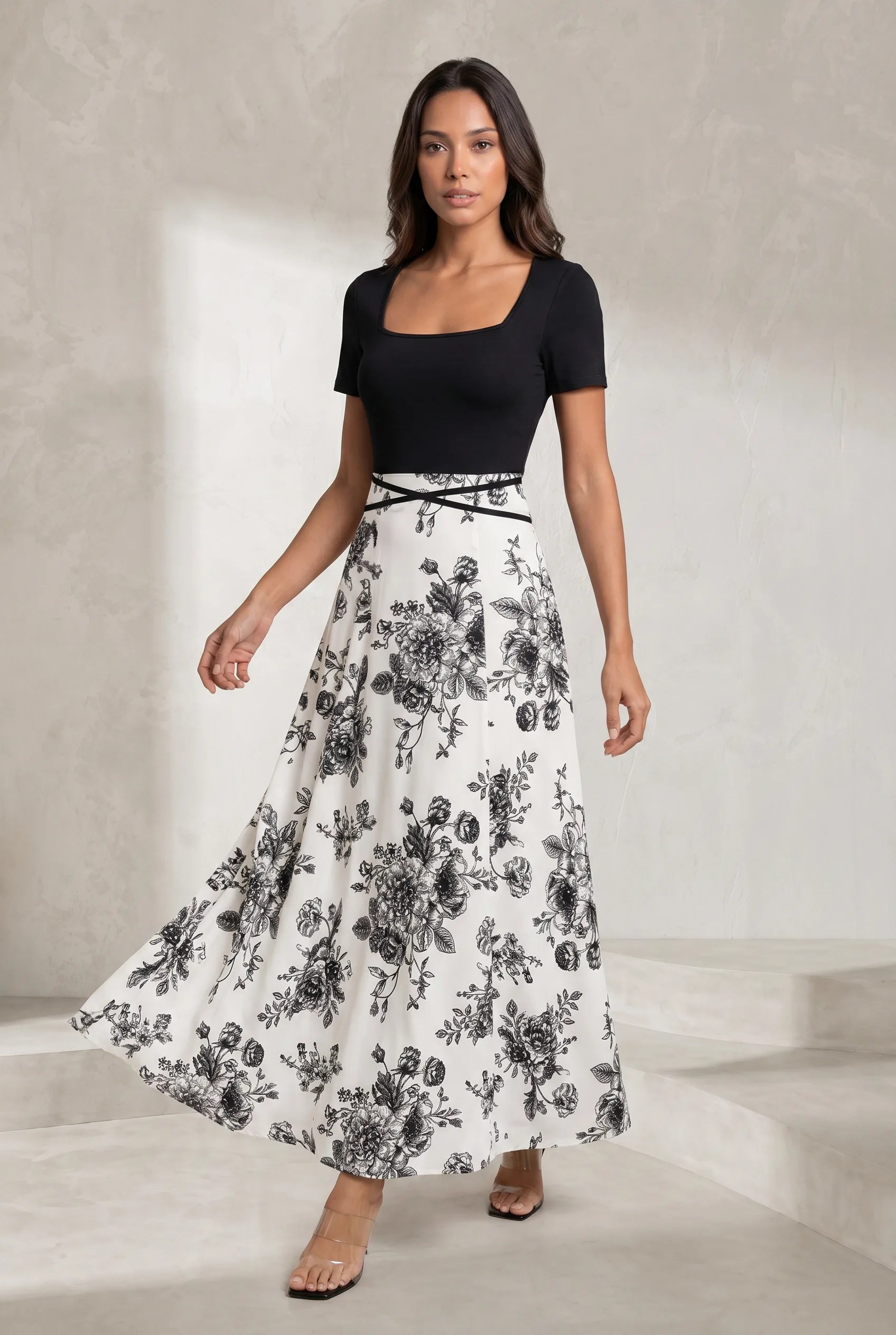 Robe longue bicolore col carré | Lounelle Paris