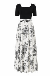 Robe longue bicolore col carré | Lounelle Paris