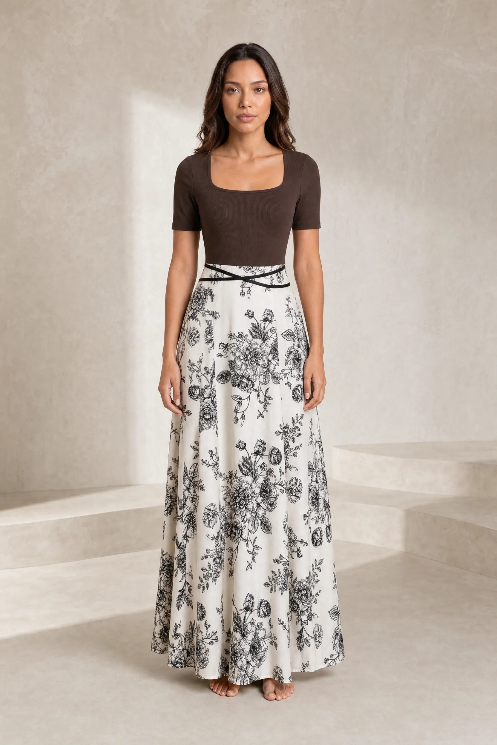 Robe longue bicolore col carré | Lounelle Paris