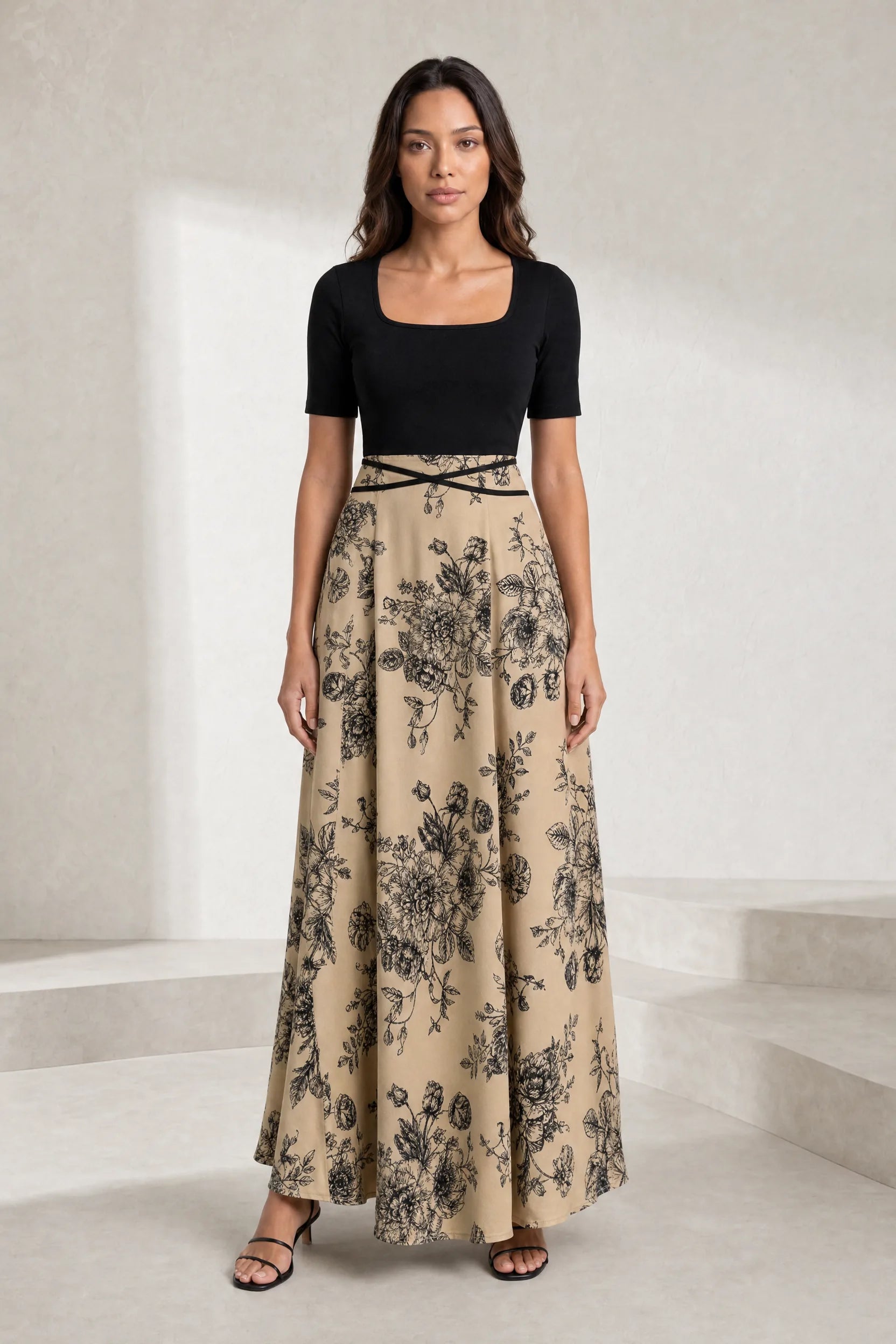 Robe longue bicolore col carré | Lounelle Paris