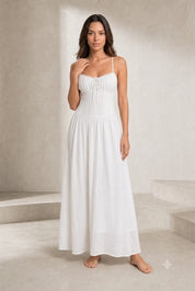Robe longue blanche bretelles dentelle | Lounelle Paris