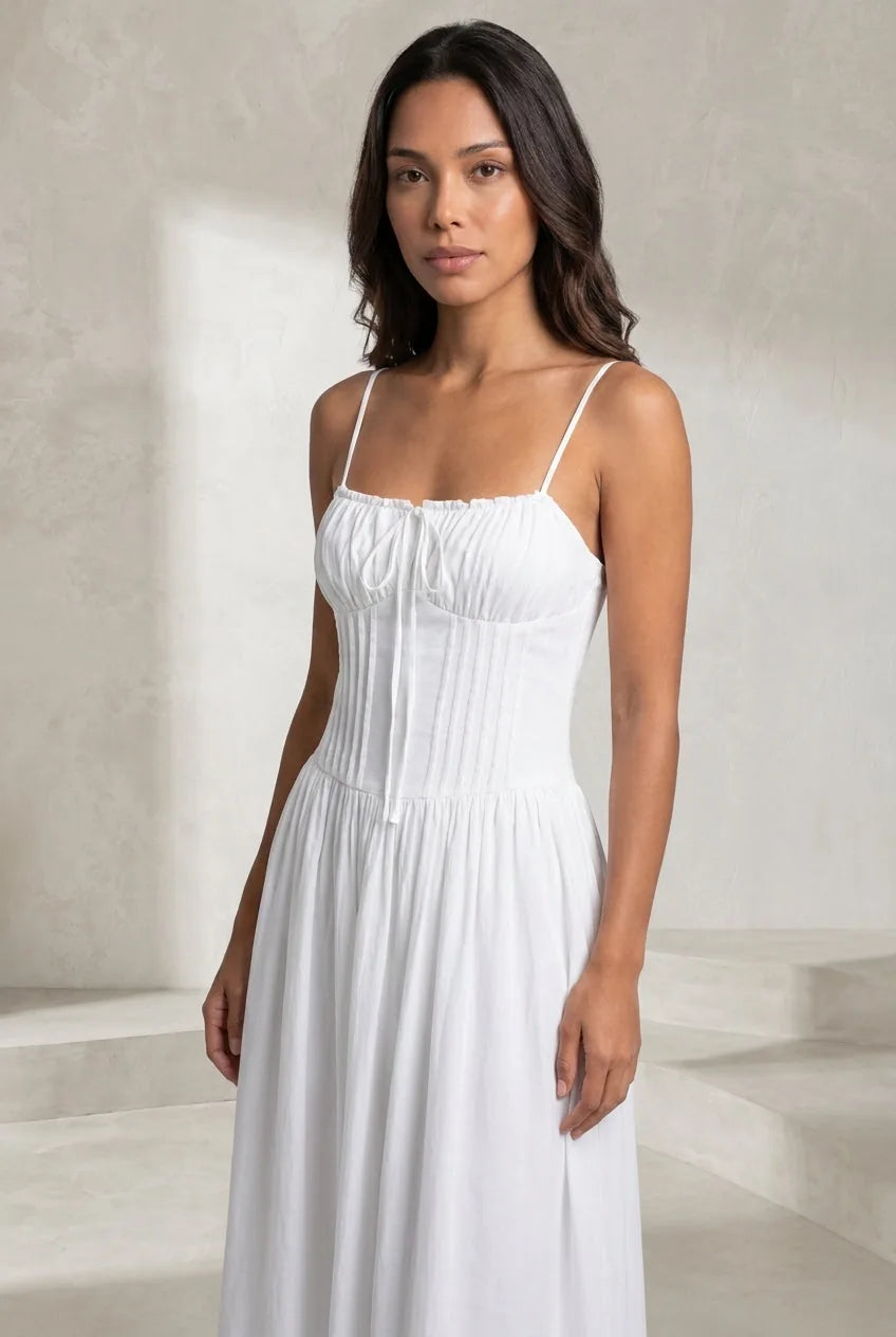 Robe longue blanche bretelles dentelle | Lounelle Paris