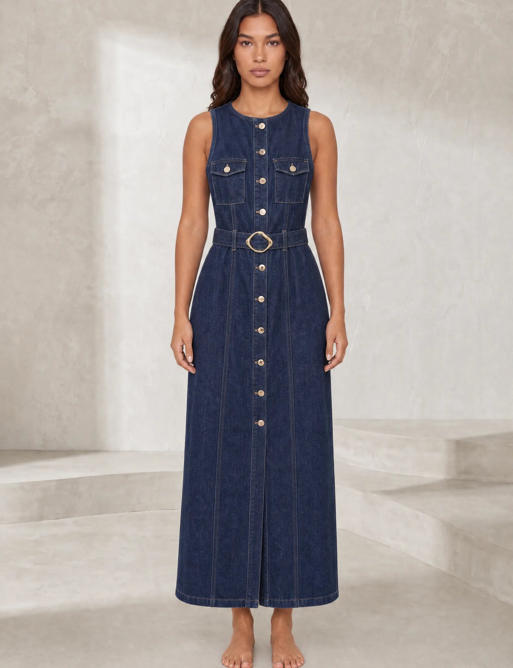 Robe longue bleu foncé sans manches | Lounelle Paris