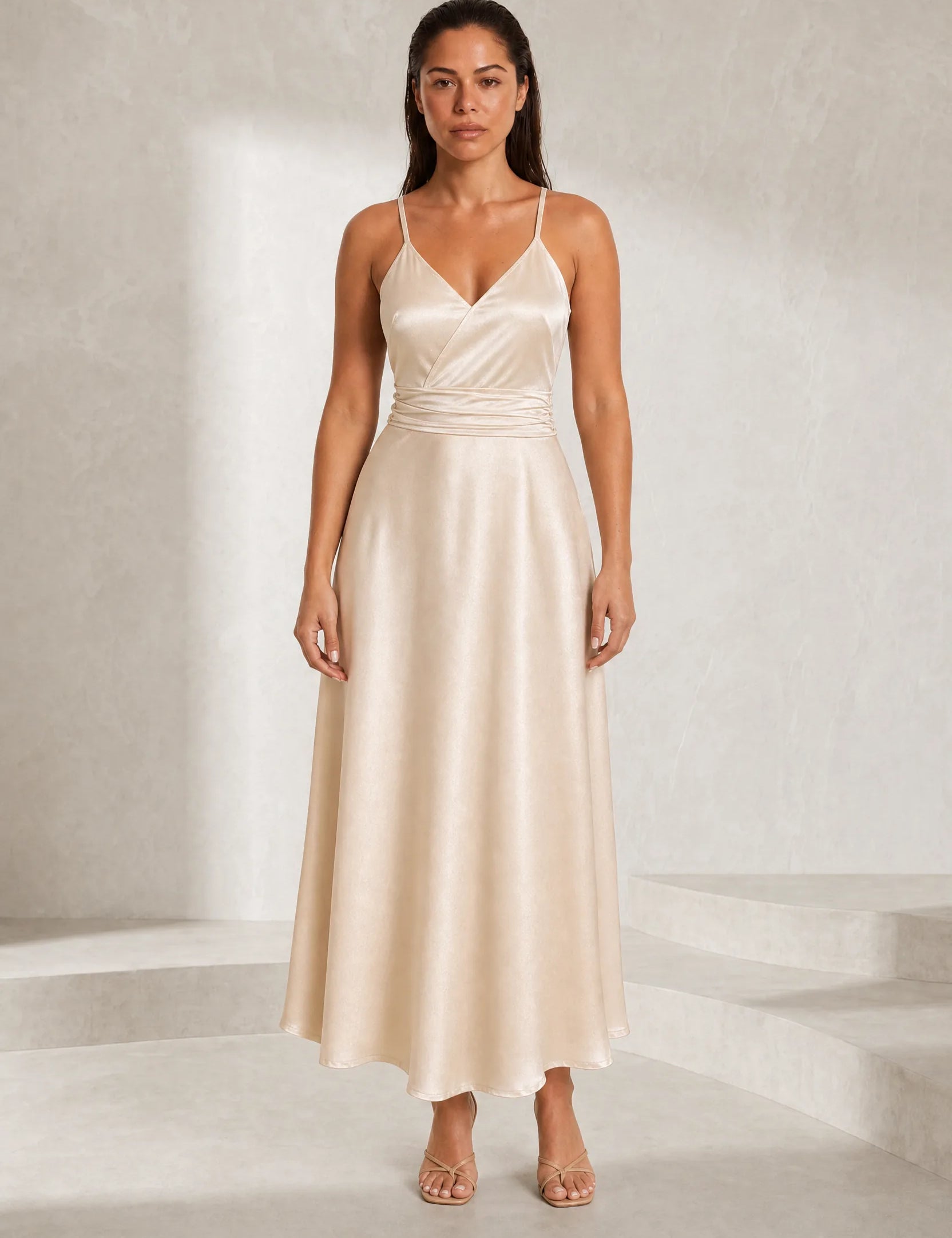 Robe longue champagne fines bretelles | Lounelle Paris