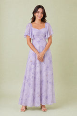 Square-Neck Flutter-Sleeve Maxi Dress