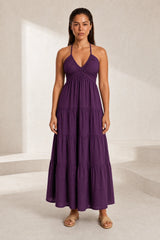 Robe longue col halter dos nu
