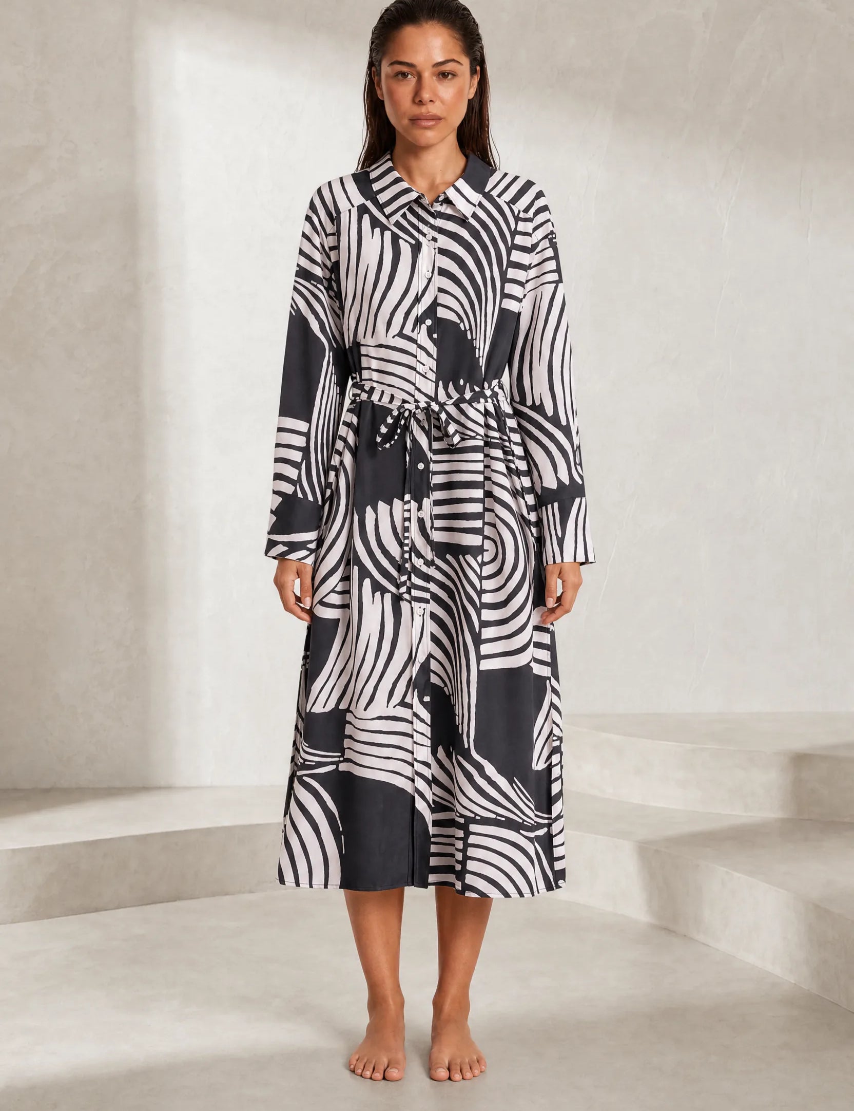 Robe longue imprimée col chemise | Lounelle Paris