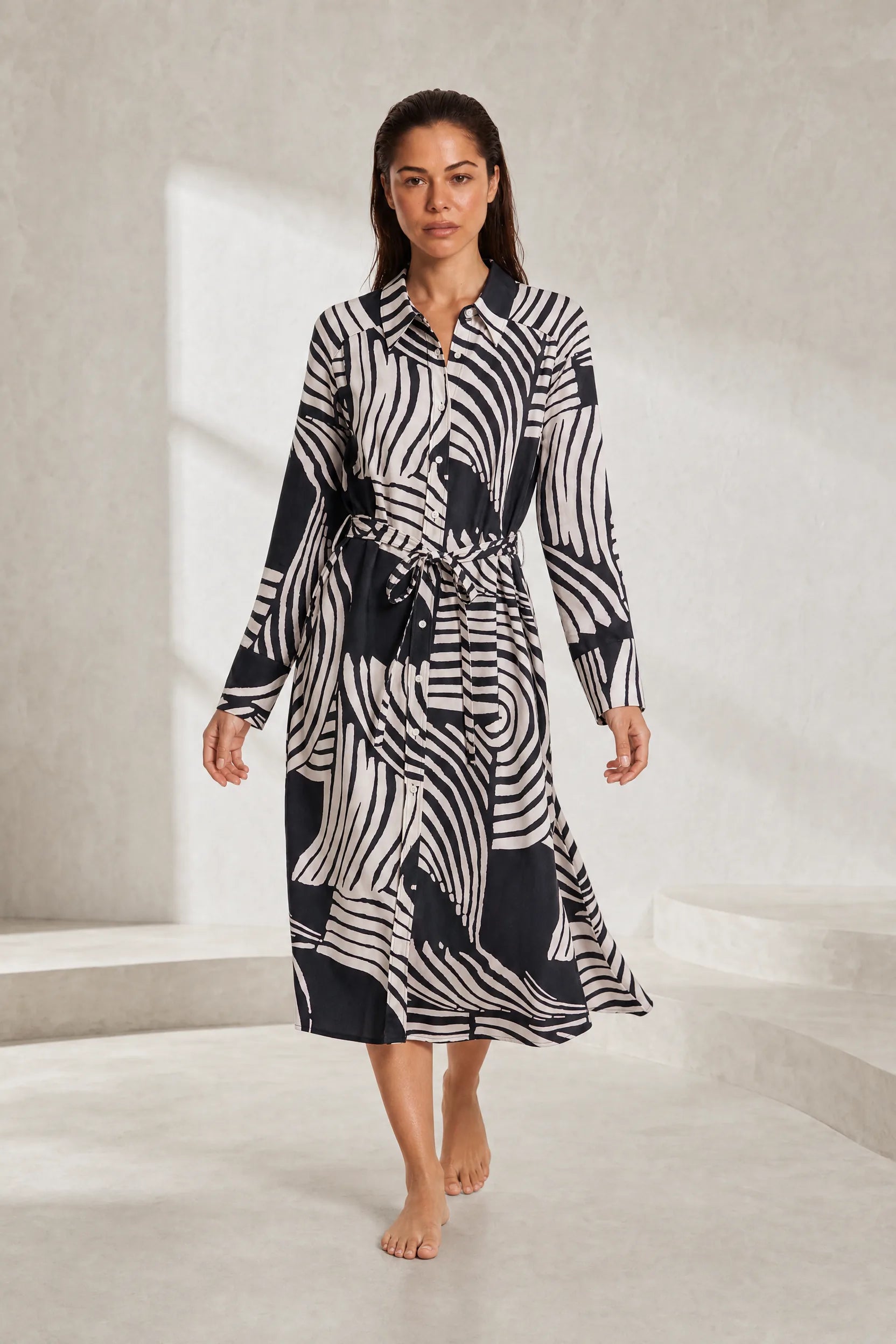 Robe longue imprimée col chemise | Lounelle Paris