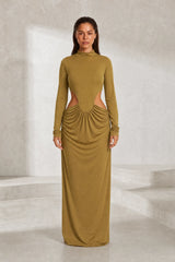 Robe longue olive col montant
