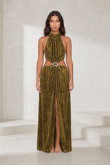 Robe longue or olive dos ouvert