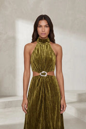 Robe longue or olive dos ouvert | Lounelle Paris