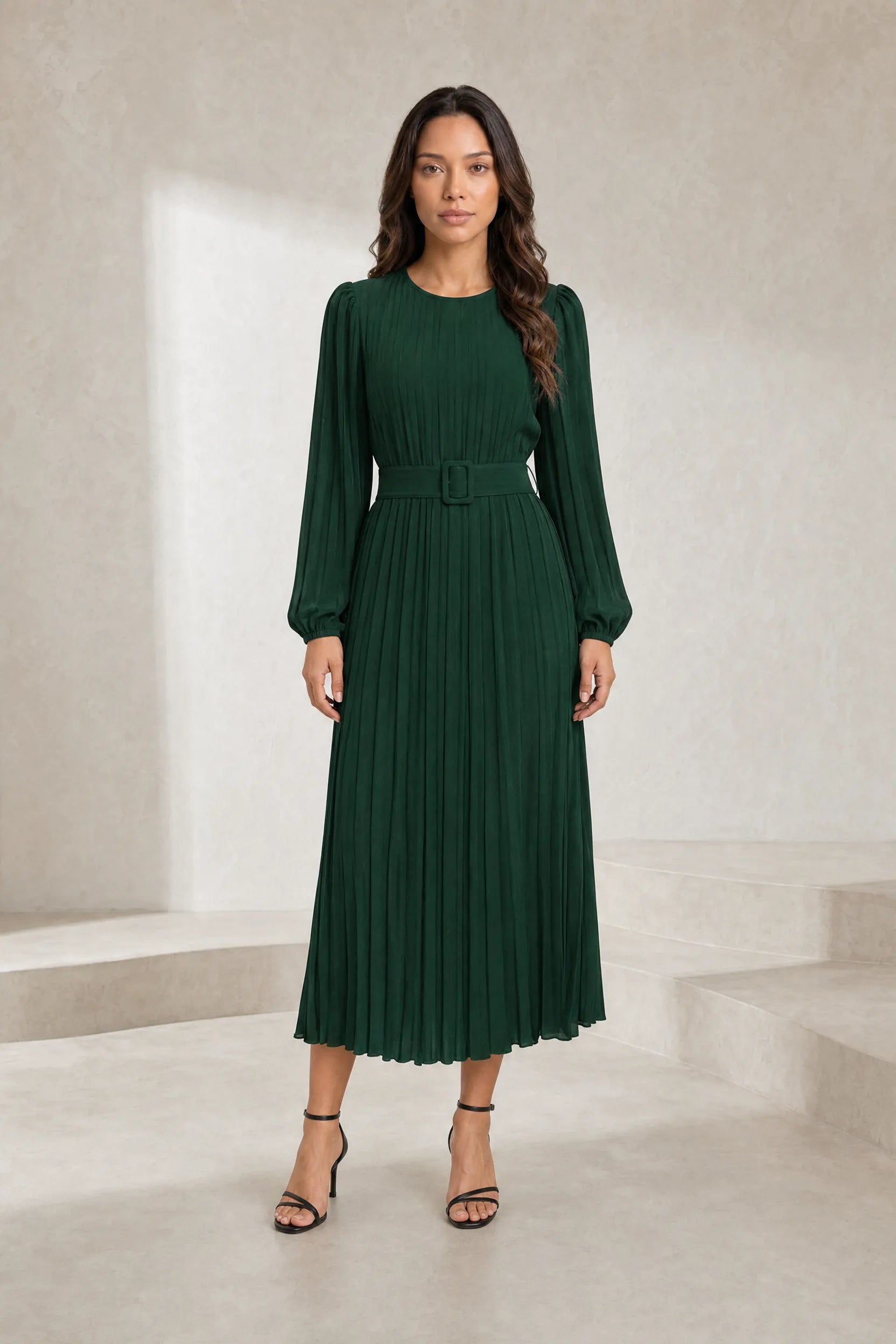 Robe longue plissée à manches bouffantes | Lounelle Paris