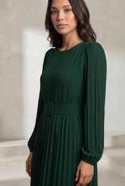 Robe longue plissée à manches bouffantes | Lounelle Paris