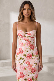 Robe longue rose imprimée dos nu | Lounelle Paris