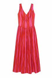 Robe longue rose rayée dos ouvert | Lounelle Paris