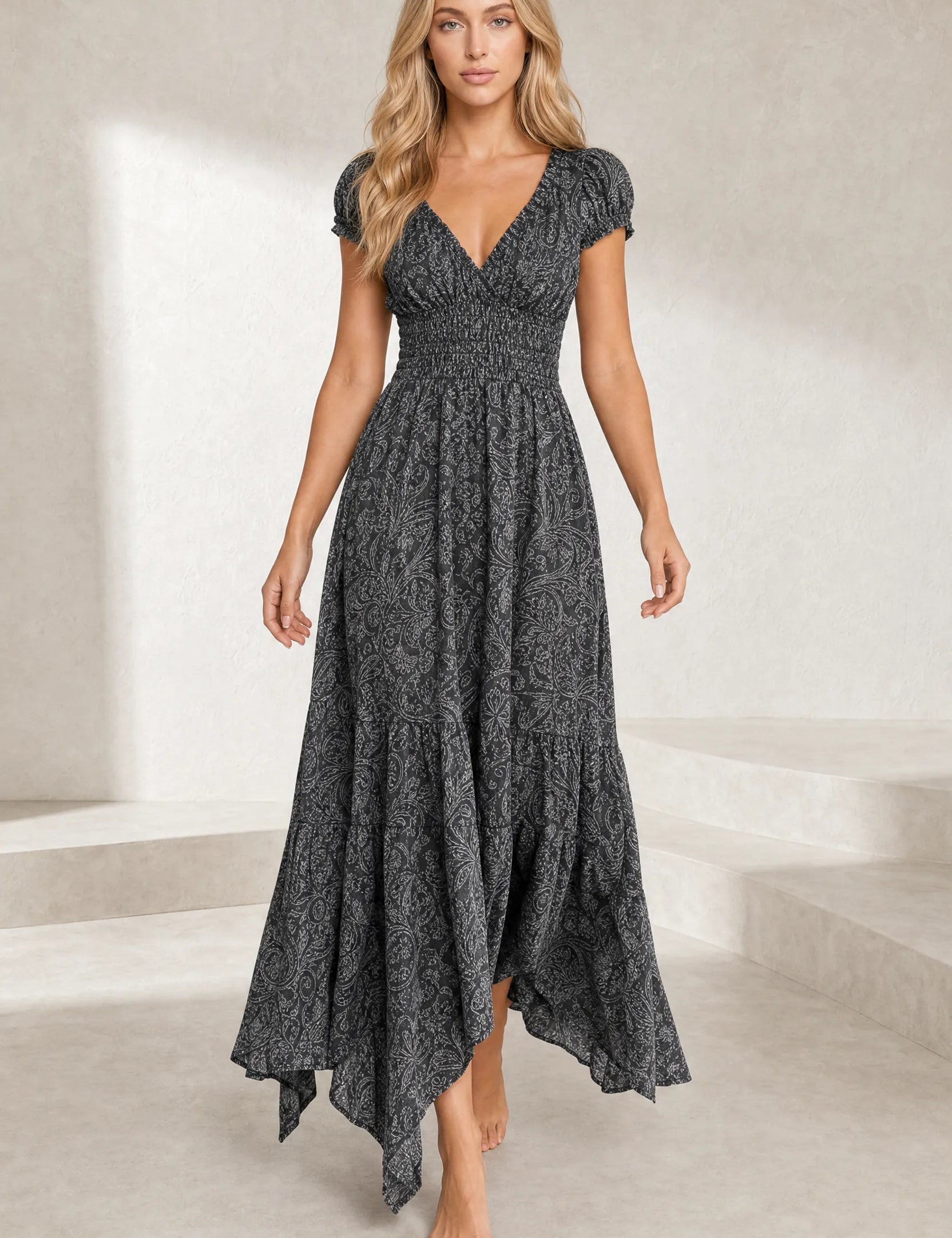 Robe longue smockée à imprimé floral | Lounelle Paris