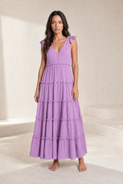 Robe longue violette à bretelles | Lounelle Paris