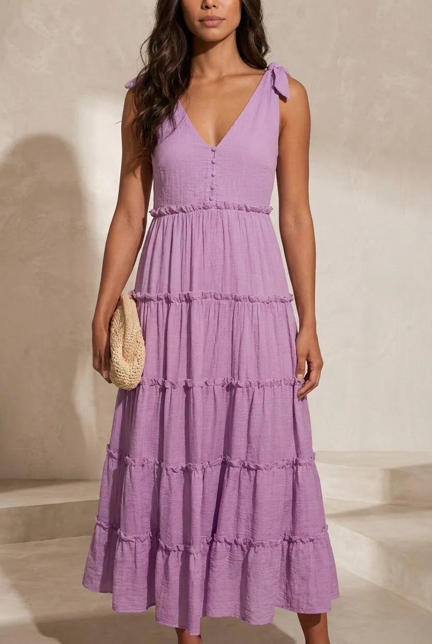 Robe longue violette à bretelles | Lounelle Paris
