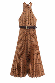 Robe marron à pois col licou | Lounelle Paris