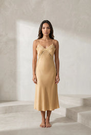 Robe midi satinée à bretelles | Lounelle Paris