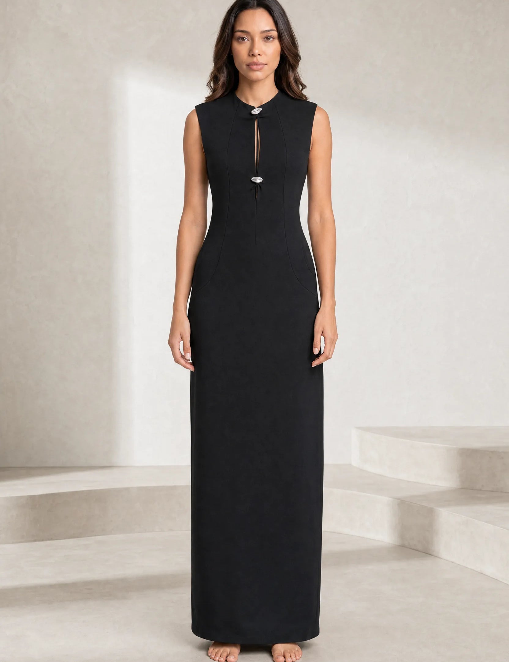 Robe noire col montant sans manches | Lounelle Paris