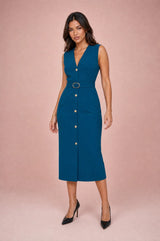 Black V-Neck Belted Dress
