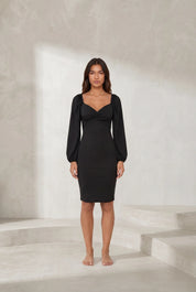 Robe noire moulante manches bouffantes | Lounelle Paris