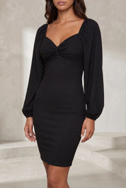 Robe noire moulante manches bouffantes | Lounelle Paris