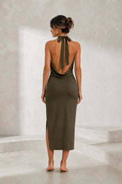 Robe olive col licou dos nu | Lounelle Paris