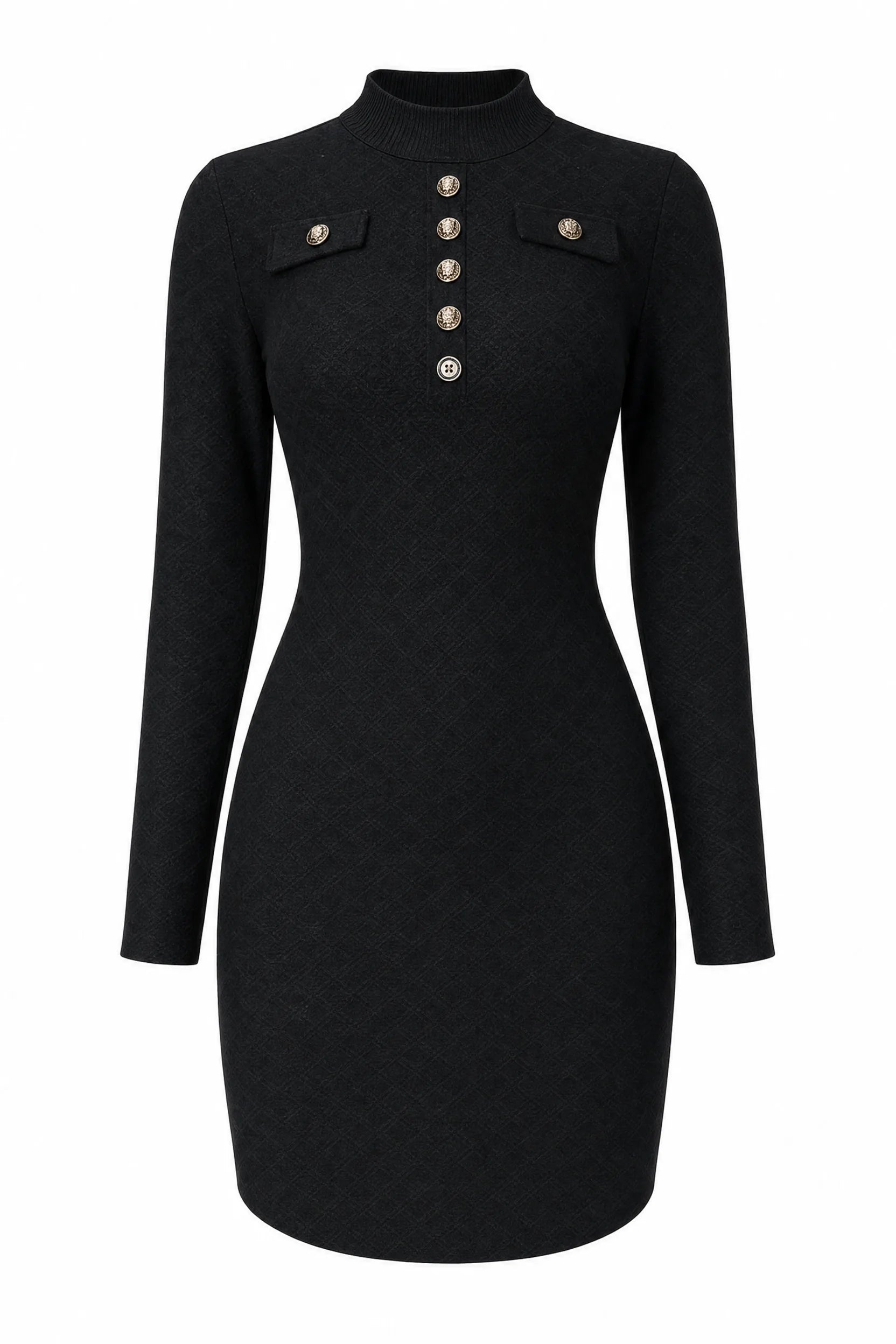 Robe pull noire texturée col montant | Lounelle Paris