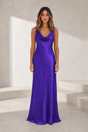 Robe violette satinée dos nu | Lounelle Paris