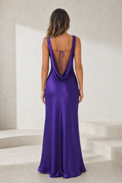 Robe violette satinée dos nu | Lounelle Paris
