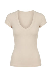 T-shirtmaille côtelée col V | Lounelle Paris