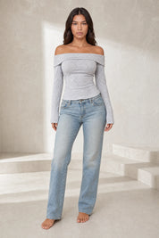 Top gris clair épaules dénudées manches longues | Lounelle Paris