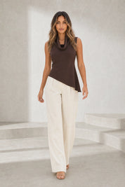 Top marron foncé col drapé | Lounelle Paris