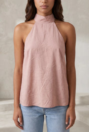 Top rose poudré col halter dos nu | Lounelle Paris