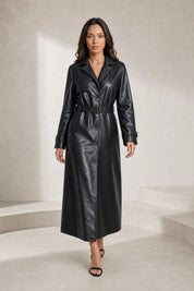 Trench long noir effet cuir | Lounelle Paris