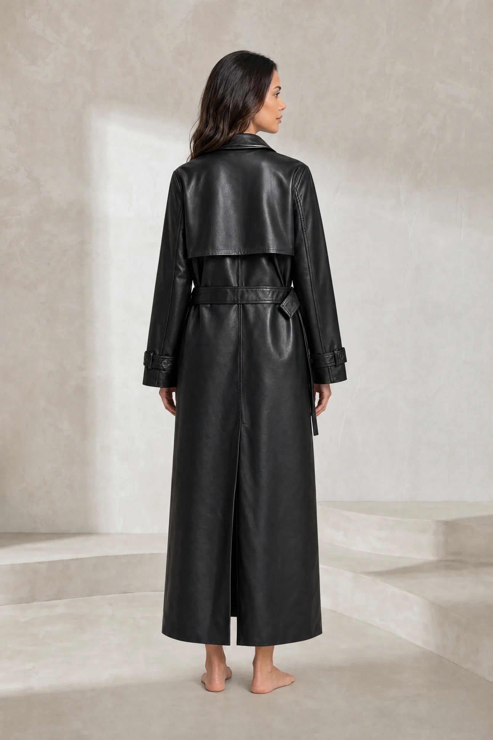 Trench long noir effet cuir | Lounelle Paris