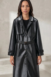 Trench long noir effet cuir | Lounelle Paris