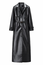 Trench long noir effet cuir | Lounelle Paris