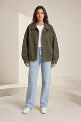 Veste ample vert armée col chemise