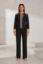 Veste bleu foncé broderies dorées | Lounelle Paris