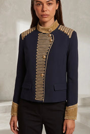 Veste bleu foncé broderies dorées | Lounelle Paris