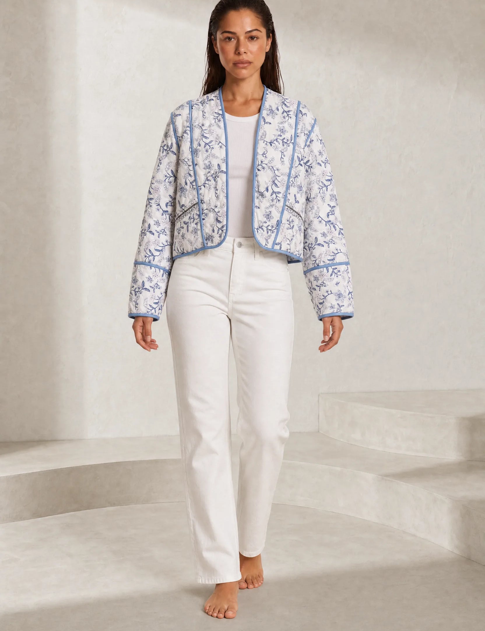 Veste matelassée blanche à imprimé floral | Lounelle Paris