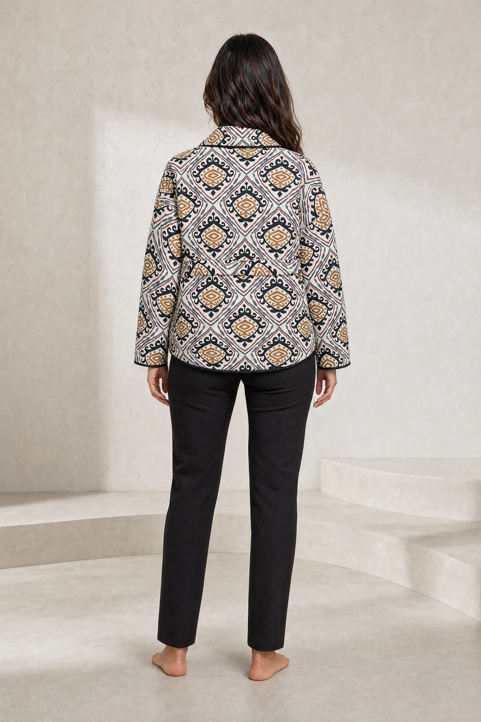 Veste matelassée imprimée col en V | Lounelle Paris