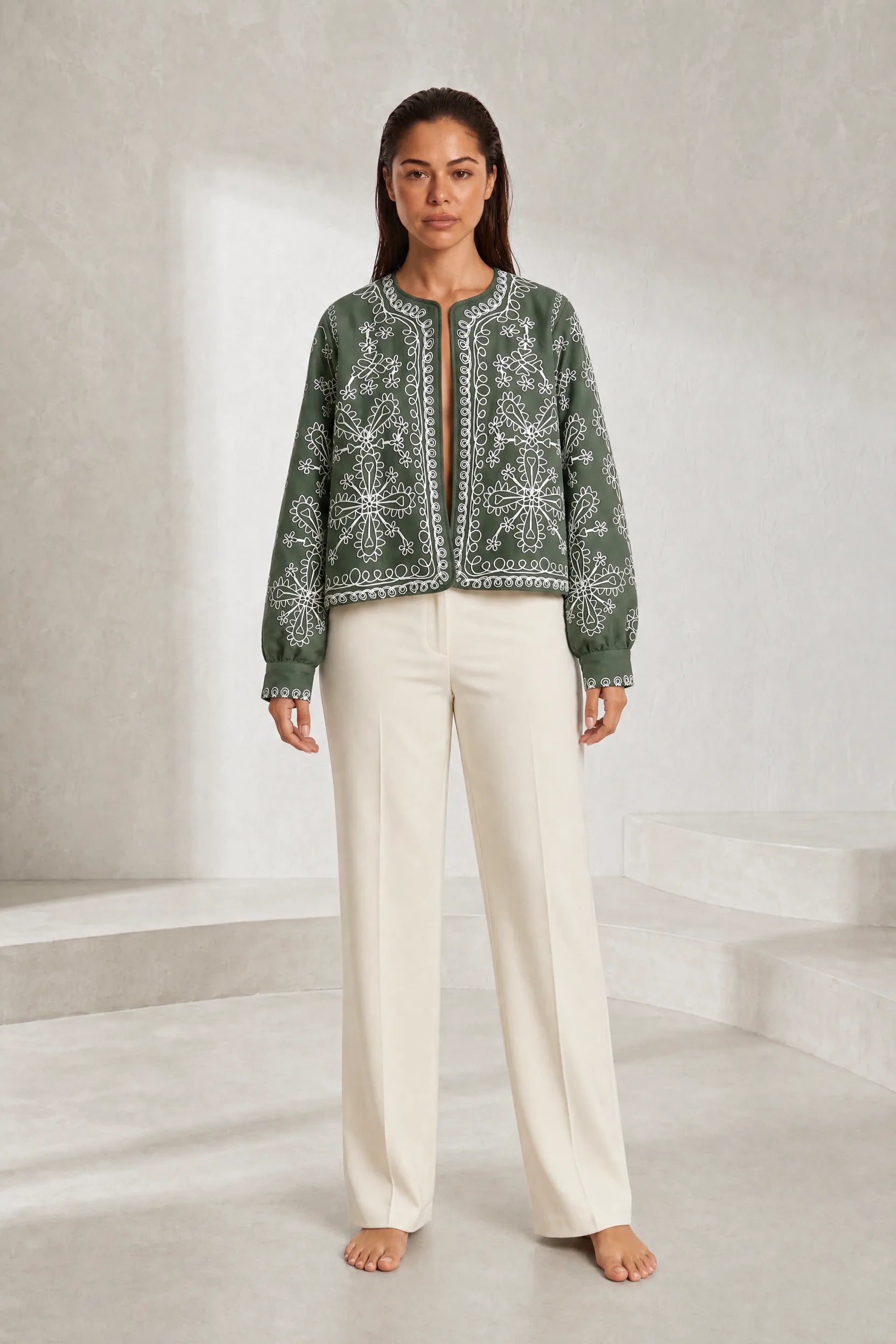 Veste matelassée verte imprimée | Lounelle Paris